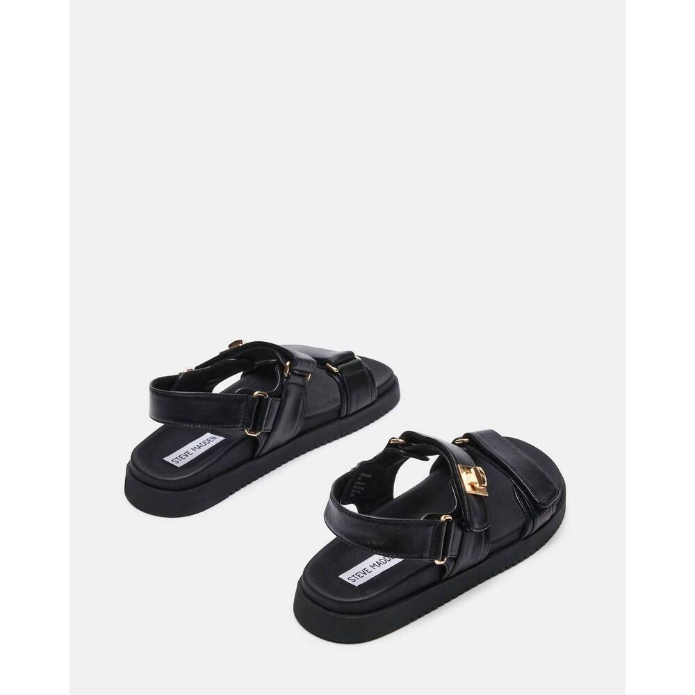 NEW STEVE MADDEN women's mona strap sandal in black leather - Picture 5 of 7